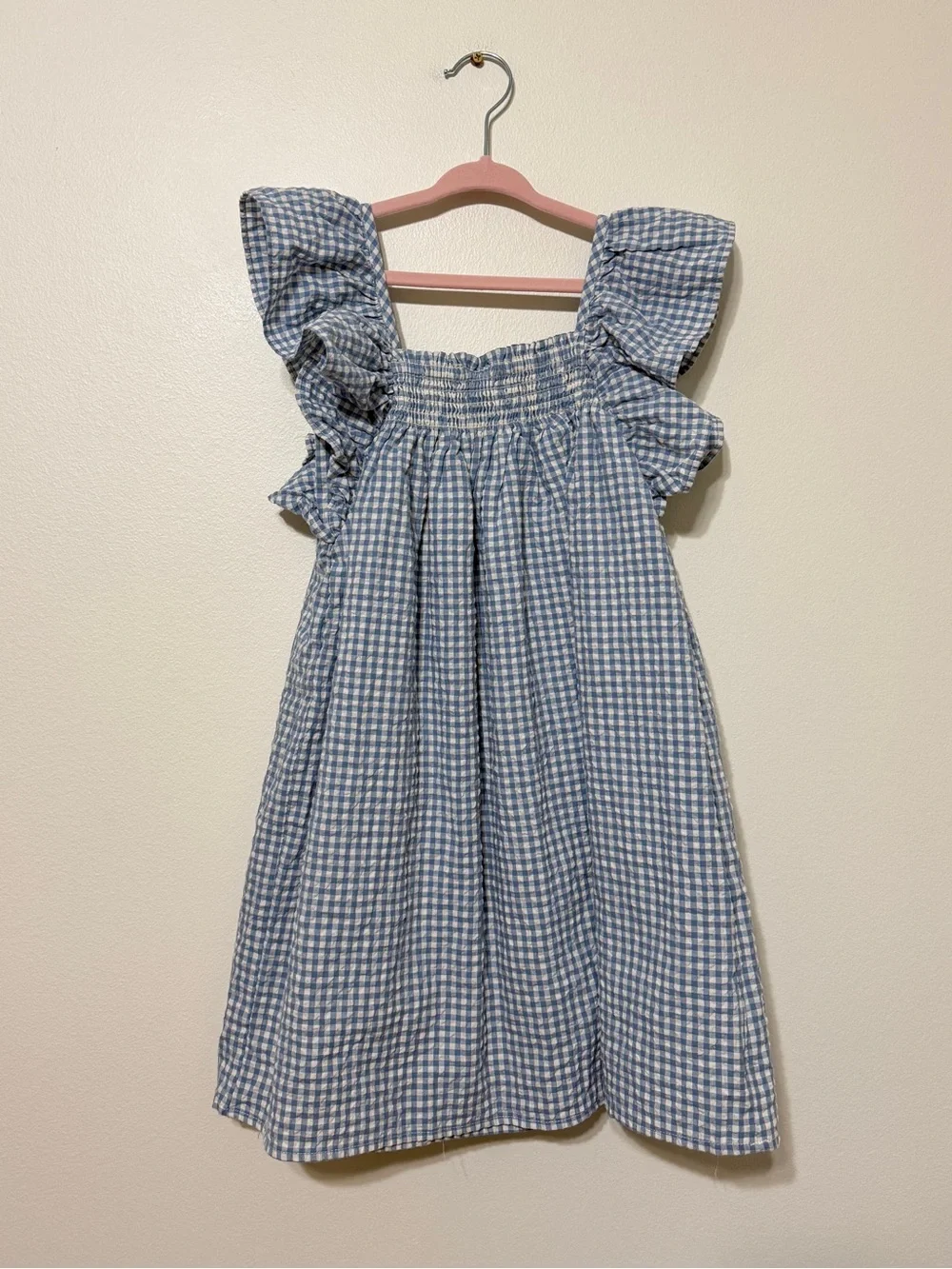 Janie and Jack Girl’s Dress Gingham Smocked Floral Embroidered Size 6 Ruffle